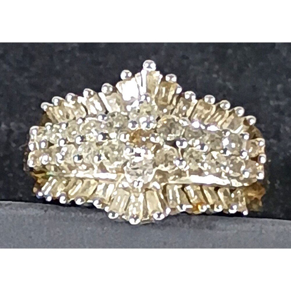 Vintage 10K Yellow Gold Diamond Ballerina Ring 50 Stone Cluster Cocktail Sz 7